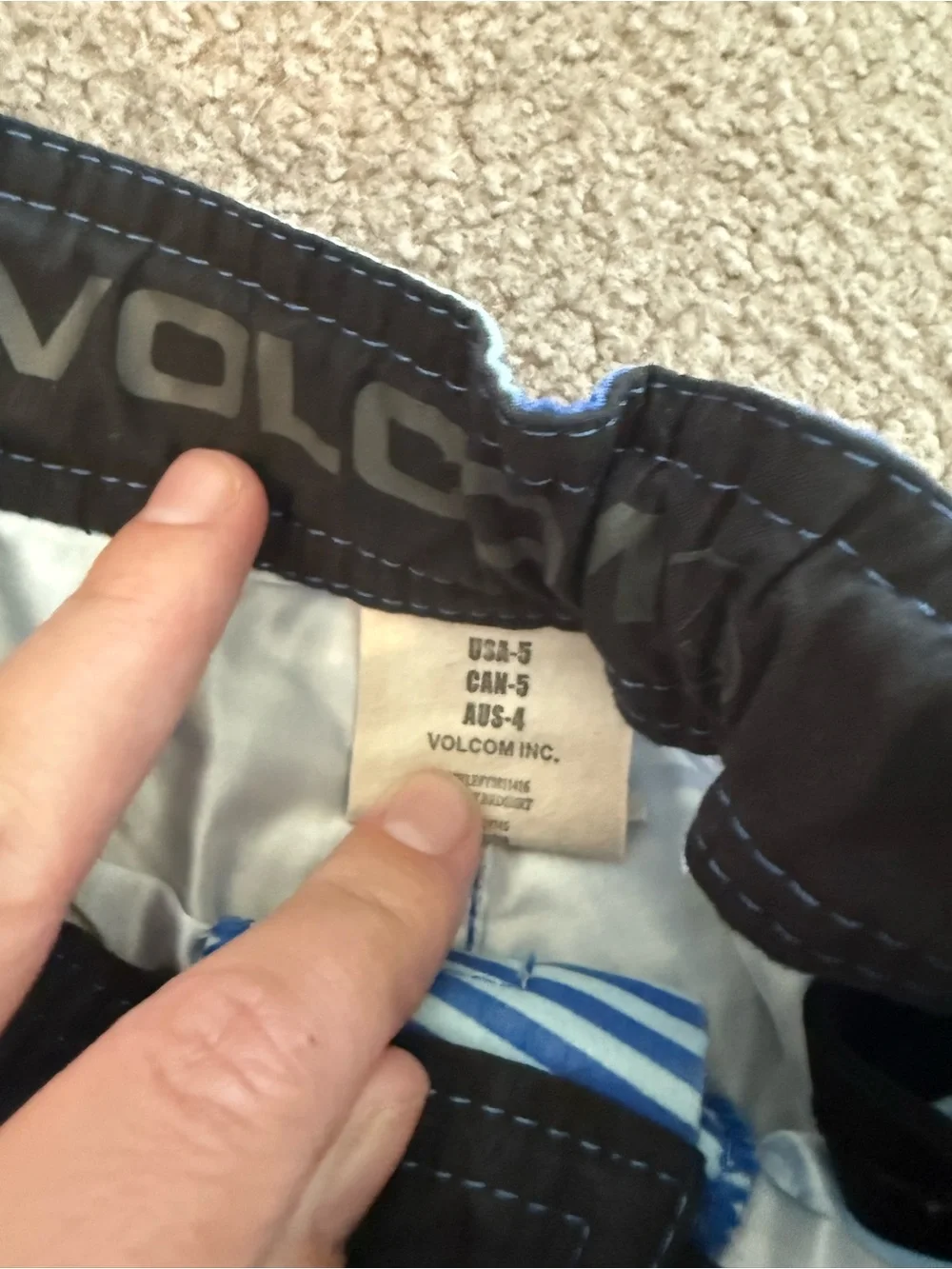 Volcom Blue and White Boys' Striped Swim Trunks